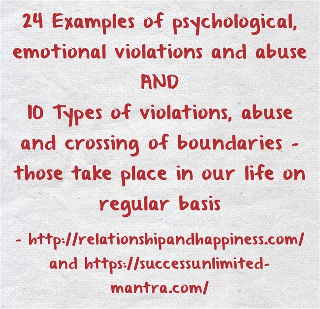Types of violations, abuse and crossing of boundaries – those take place in our life on regular basis